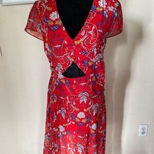 Red dress backless  long with flowered